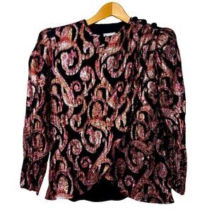 Vintage 80s Patra Petites Size 4 Pink Gold Metallic Swirl Wrap Style Top Disco